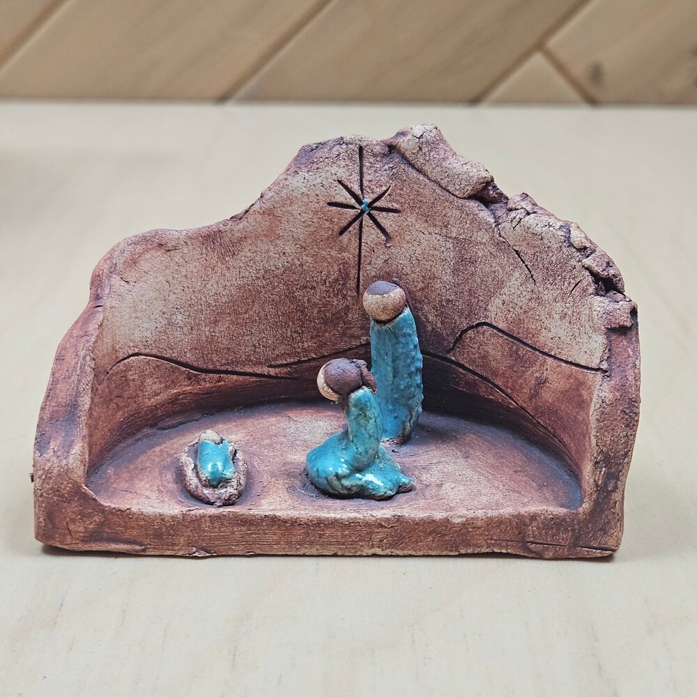 Small Nativity Clay Pottery Mary Joseph Baby Jesus Red matt glaze small figures